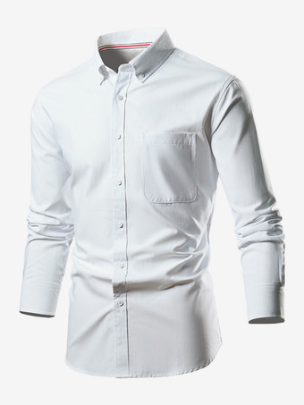 ホワイト メンズ プラスサイズ 長袖シャツ ボタンダウン スリムフィット ウェディングシャツ