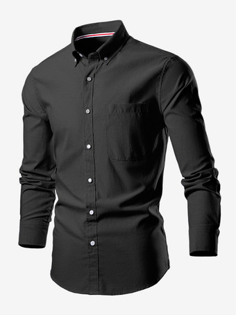 ブラック メンズ プラスサイズ 長袖シャツ ボタンダウン スリムフィット ウェディングシャツ