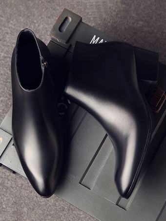 メンズ チェルシーブーツ 牛革 シック ブラック ショート アンクルブーツ