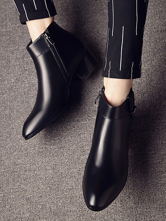 メンズ チェルシーブーツ 牛革 シック ブラック ショート アンクルブーツ