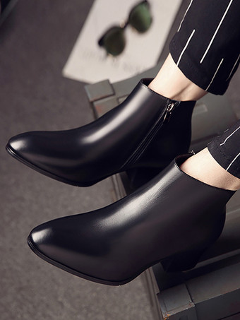 メンズ チェルシーブーツ 牛革 シック ブラック ショート アンクルブーツ