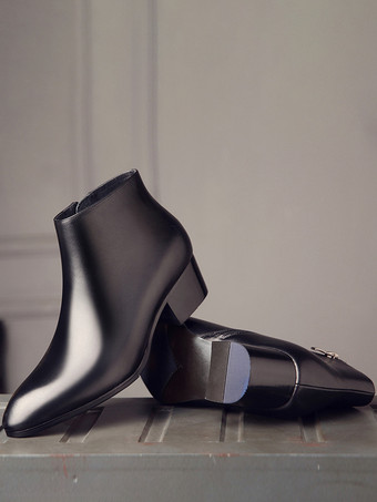 メンズ チェルシーブーツ 牛革 シック ブラック ショート アンクルブーツ