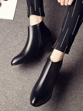 メンズ チェルシーブーツ 牛革 シック ブラック ショート アンクルブーツ