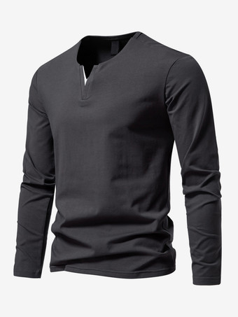 メンズ コットン Vネック 長袖 Tシャツ カジュアル 無地 トップス