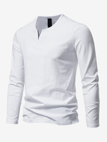 メンズ コットン Vネック 長袖 Tシャツ カジュアル 無地 トップス