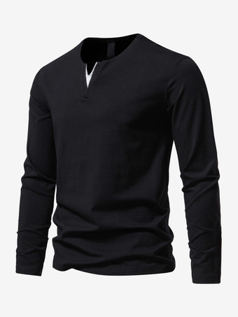メンズ コットン Vネック 長袖 Tシャツ カジュアル 無地 トップス