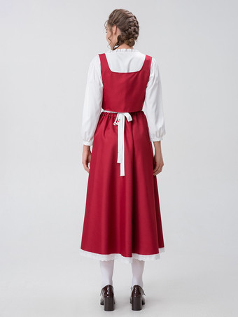 レッド レディース エレガント トップ エプロン ポリエステル セット ホリデー コスチューム バーガンディ