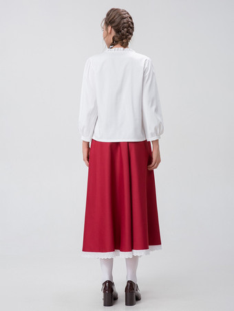 レッド レディース エレガント トップ エプロン ポリエステル セット ホリデー コスチューム バーガンディ