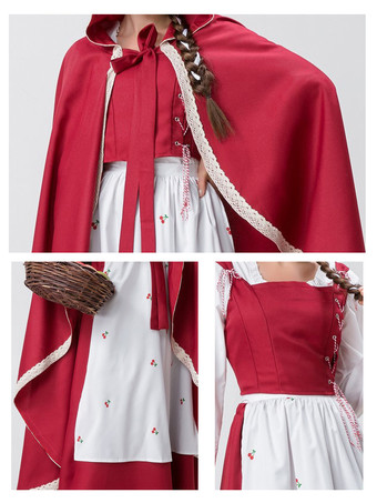 レッド レディース エレガント トップ エプロン ポリエステル セット ホリデー コスチューム バーガンディ