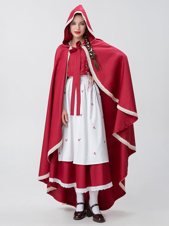 レッド レディース エレガント トップ エプロン ポリエステル セット ホリデー コスチューム バーガンディ