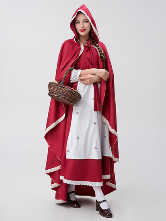 レッド レディース エレガント トップ エプロン ポリエステル セット ホリデー コスチューム バーガンディ