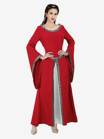 レッド 黒のレトロコスチューム女性ドレスエレガントな仮面舞踏会のドレス バーガンディ