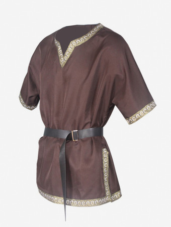 男性用の赤いヴィンテージトップレトロ半袖シャツレトロコスチューム バーガンディ