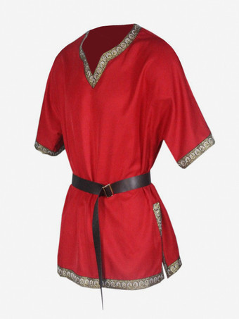 男性用の赤いヴィンテージトップレトロ半袖シャツレトロコスチューム バーガンディ