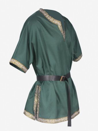 グリーン 男性用の赤いヴィンテージトップレトロ半袖シャツレトロコスチューム バーガンディ