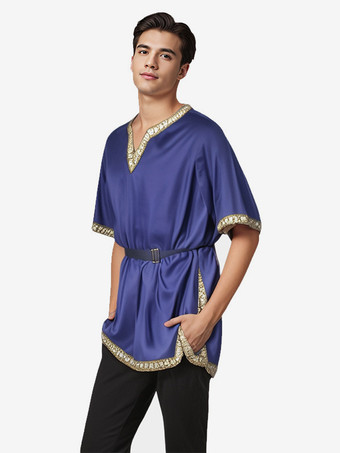 ブルー 男性用の赤いヴィンテージトップレトロ半袖シャツレトロコスチューム バーガンディ