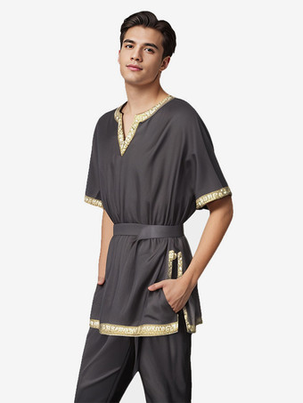 ブラック 男性用の赤いヴィンテージトップレトロ半袖シャツレトロコスチューム バーガンディ