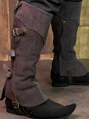 ブラウン 海賊ブーツ スチームパンク リベット ニーパッド レトロ 男性用