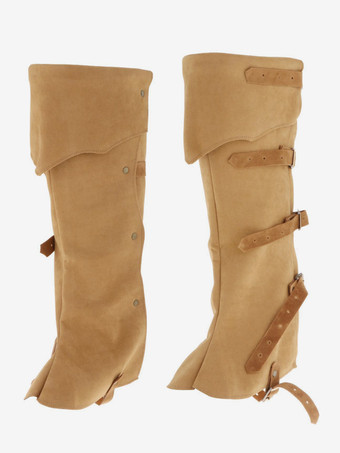 イエロー海賊ブーツ スチームパンク リベット ニーパッド レトロ 男性用