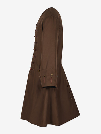 ブラウン ヴィンテージ トップ レトロ ボタン 長袖 オーバーコート レトロ コスチューム 男性用