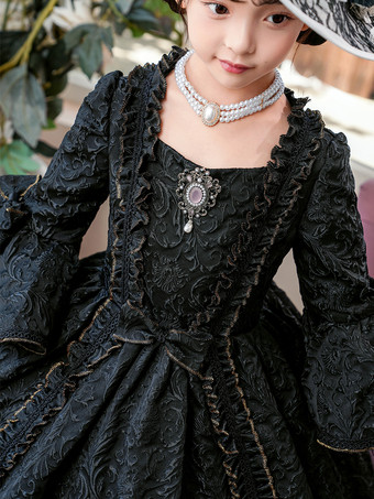 ビクトリア朝のロココ調のコスチューム、黒のレトロドレス、女の子のコスチューム、仮面舞踏会のドレス