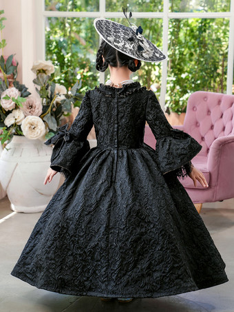 ビクトリア朝のロココ調のコスチューム、黒のレトロドレス、女の子のコスチューム、仮面舞踏会のドレス