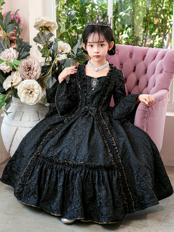 ブラック ビクトリア朝のロココ調のコスチューム、黒のレトロドレス、女の子のコスチューム、仮面舞踏会のドレス