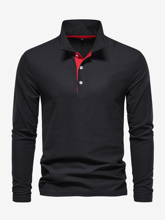 ブラック メンズ ポロシャツ ターンダウンカラー 長袖 ロゴ レギュラーフィット グレー ファッション ポロシャツ