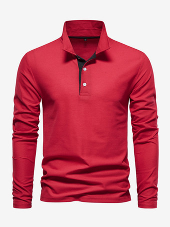 レッド メンズ ポロシャツ ターンダウンカラー 長袖 ロゴ レギュラーフィット グレー ファッション ポロシャツ