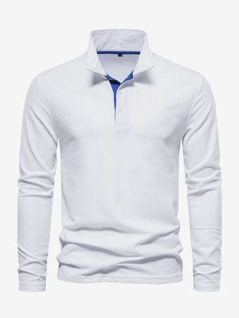 ホワイト メンズ ポロシャツ ターンダウンカラー 長袖 ロゴ レギュラーフィット グレー ファッション ポロシャツ