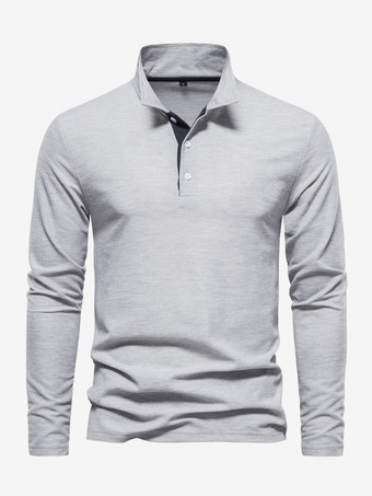 グレイメンズ ポロシャツ ターンダウンカラー 長袖 ロゴ レギュラーフィット グレー ファッション ポロシャツ