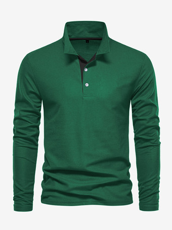 ダークグリーンメンズ ポロシャツ ターンダウンカラー 長袖 ロゴ レギュラーフィット グレー ファッション ポロシャツ