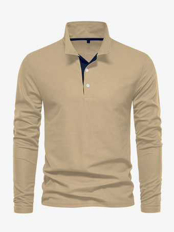 カーキ メンズ ポロシャツ ターンダウンカラー 長袖 ロゴ レギュラーフィット グレー ファッション ポロシャツ