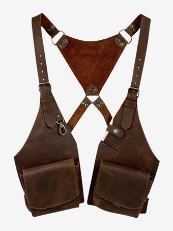 スチームパンク コスチューム メンズ アクセサリー グロメット ハンドメイド レザー ショルダーバッグ