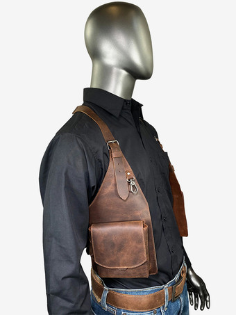 スチームパンク コスチューム メンズ アクセサリー グロメット ハンドメイド レザー ショルダーバッグ