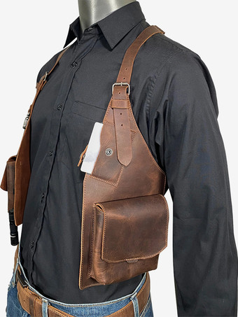 スチームパンク コスチューム メンズ アクセサリー グロメット ハンドメイド レザー ショルダーバッグ