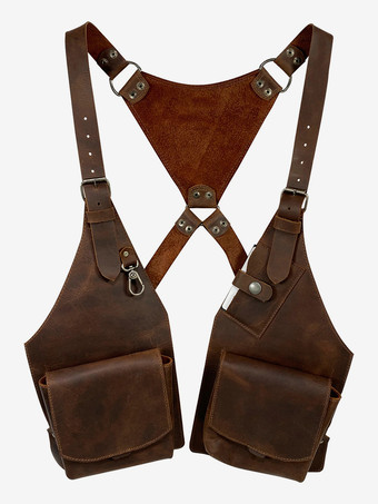 ブラウン スチームパンク コスチューム メンズ アクセサリー グロメット ハンドメイド レザー ショルダーバッグ