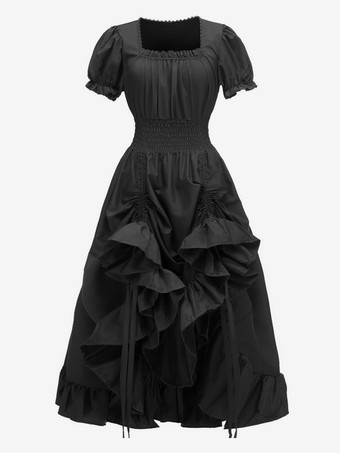 ブラック コーヒーブラウン レトロコスチューム プリーツコスチュームドレス レディース エレガント チュニックコスチューム バーガンディ