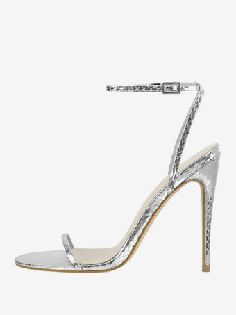 シルバー レディースヒールサンダル レッド オープントゥ クリスクロス スティレットヒール パーティーシューズ