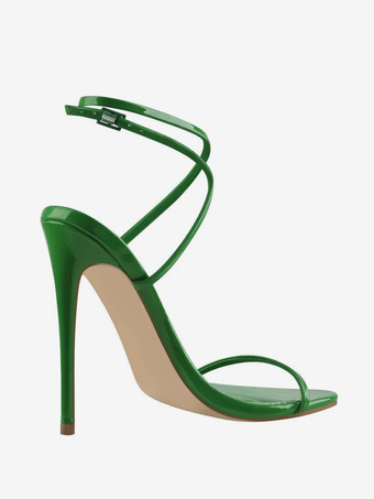 レディースヒールサンダル レッド オープントゥ クリスクロス スティレットヒール パーティーシューズ