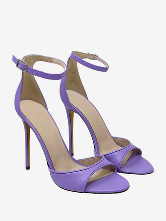 ブラックヒールサンダル オープントゥ スティレットヒール アンクルストラップサンダルシューズ