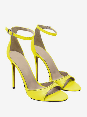 ブラックヒールサンダル オープントゥ スティレットヒール アンクルストラップサンダルシューズ