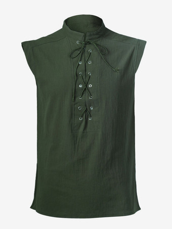 男性用ブラック ヴィンテージトップ エレガントなポリエステル レースアップ ノースリーブ レトロコスチューム