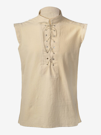 男性用ブラック ヴィンテージトップ エレガントなポリエステル レースアップ ノースリーブ レトロコスチューム