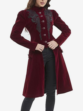 BurgunderrotBurgunderroter Retro-Kostüm-Mantel mit Rüschen aus Polyesterspitze für Damen im Retro-Stil Marie Antoinette-Kostüm Oberteil Party-/Ballkleid