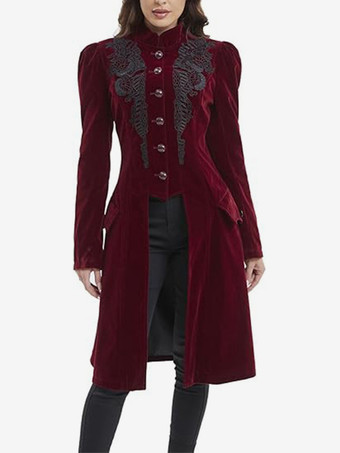 Burgunderroter Retro-Kostüm-Mantel mit Rüschen aus Polyesterspitze für Damen im Retro-Stil Marie Antoinette-Kostüm Oberteil Party-/Ballkleid