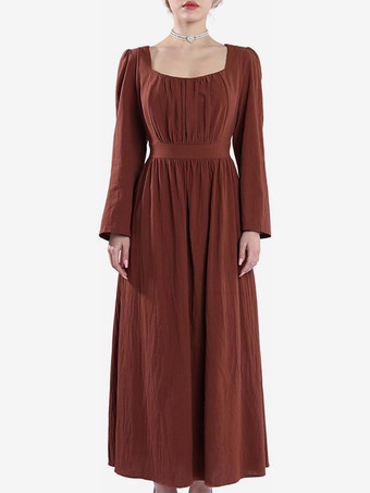 コーヒーブラウン レトロコスチューム プリーツコスチュームドレス レディース エレガント チュニックコスチューム