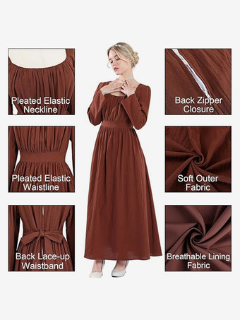 コーヒーブラウン レトロコスチューム プリーツコスチュームドレス レディース エレガント チュニックコスチューム