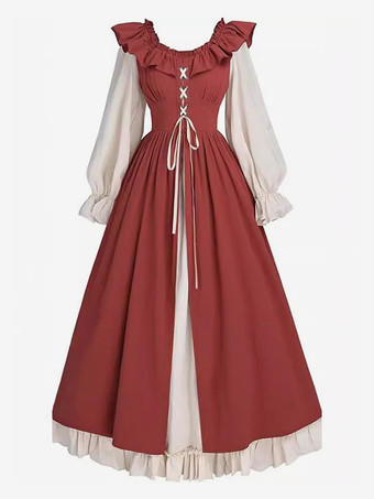 コーヒーブラウン レトロコスチューム プリーツコスチュームドレス レディース エレガント チュニックコスチューム