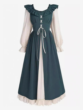 コーヒーブラウン レトロコスチューム プリーツコスチュームドレス レディース エレガント チュニックコスチューム